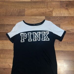 PINK Victoria's Secret Black and White Sequin Logo Top